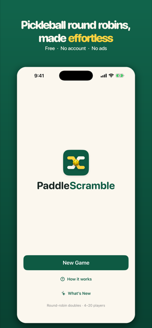 PaddleScramble home screen
